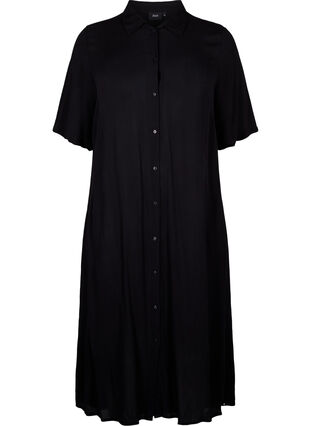 Viscose shirt dress with short sleeves, Black, Packshot image number 0