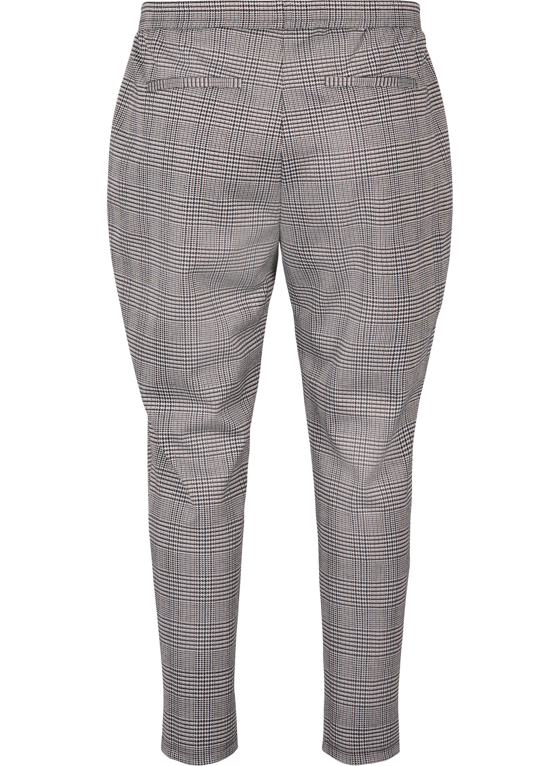Zizzifashion Cropped Maddison trousers with checked pattern, Beige Brown Check, Packshot image number 1