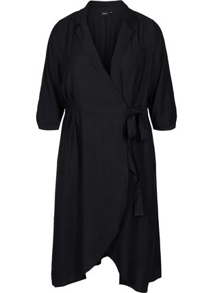 Viscose wrap dress with 3/4 sleeves, Black, Packshot image number 0