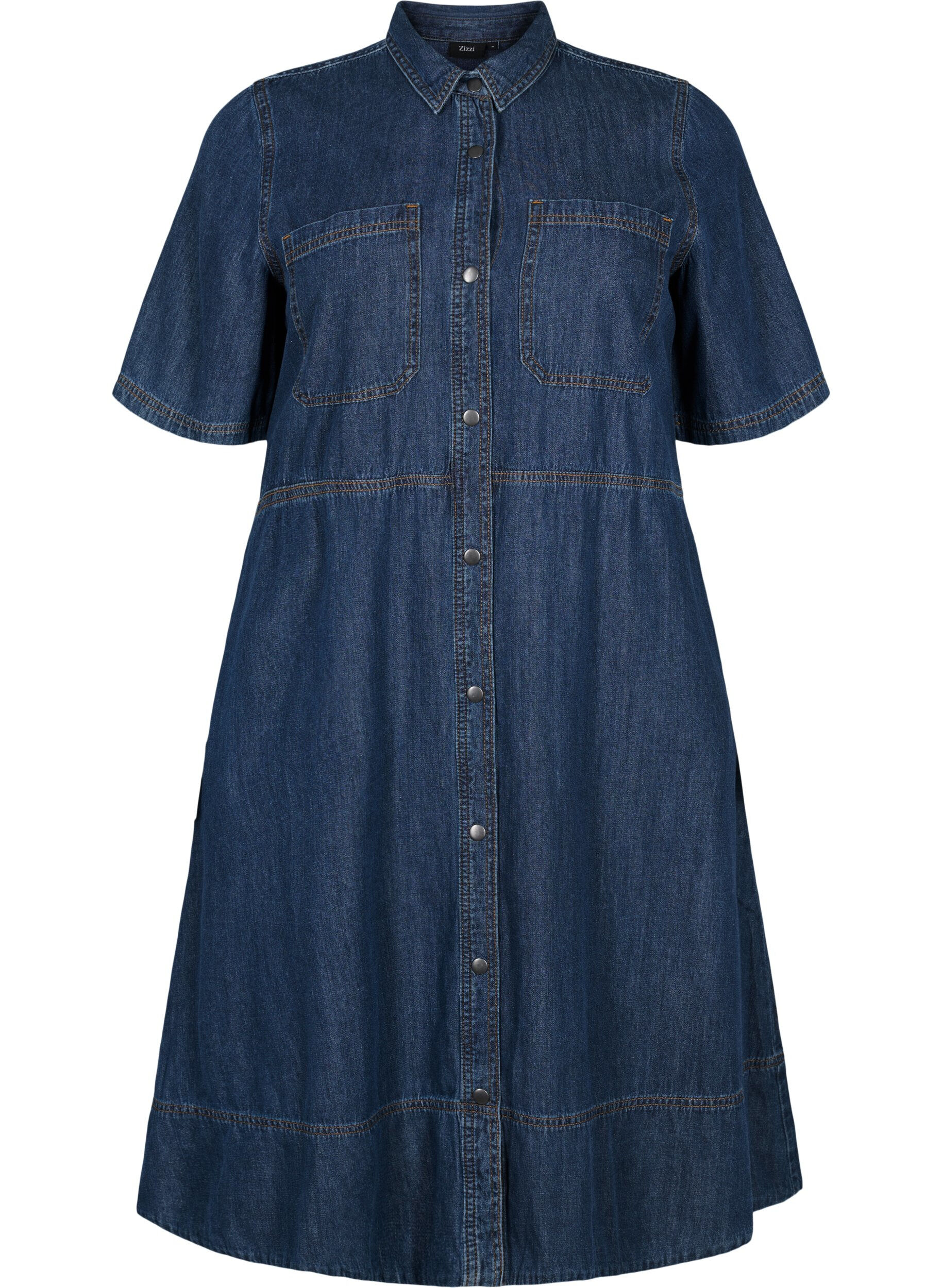 Zizzifashion Denim shirt dress with short sleeves, Blue, Packshot image number 0