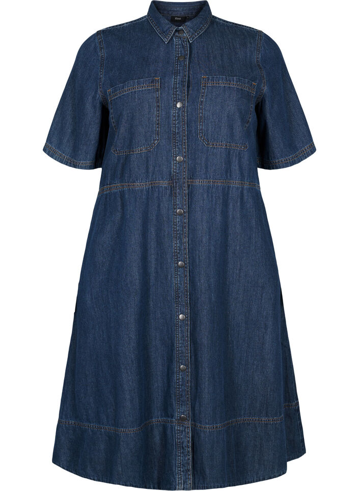 Denim shirt dress with short sleeves, Blue, Packshot image number 0