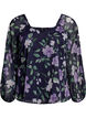 Chiffon blouse with floral print and long sleeves, Blue, Packshot image number 0