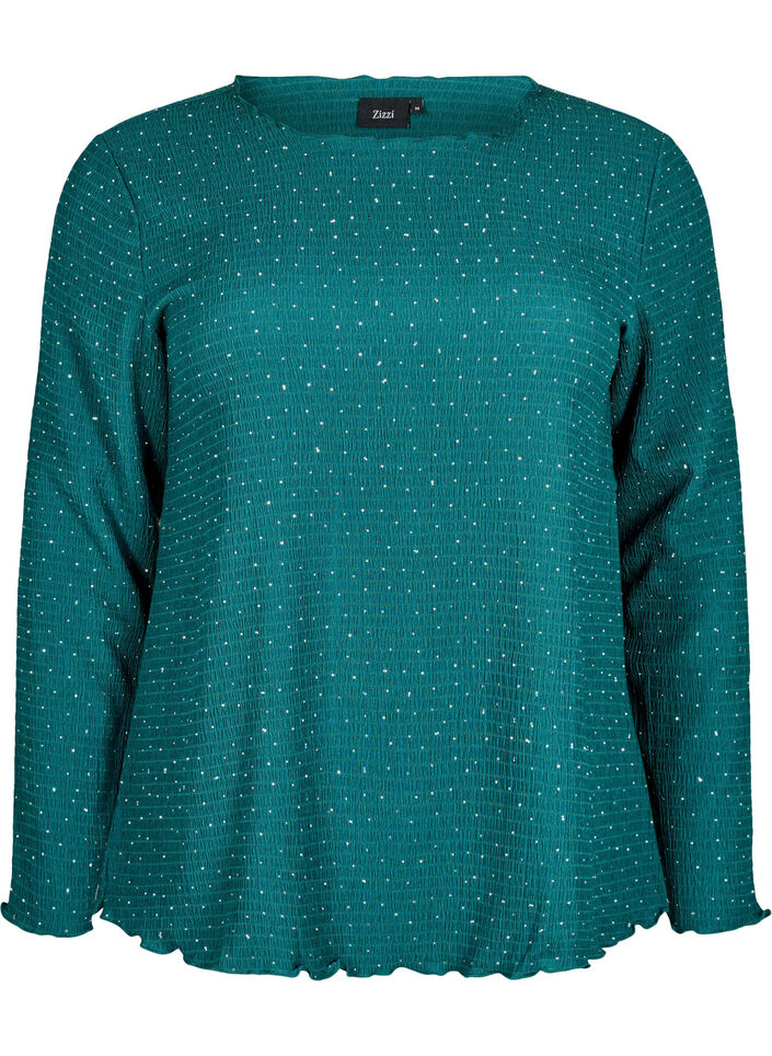Long-sleeved blouse with rhinestones, Green, Packshot image number 0