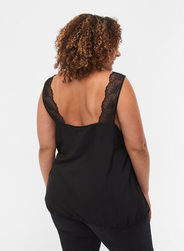 Top with lace and an elasticated hem , Black, Model image number 1