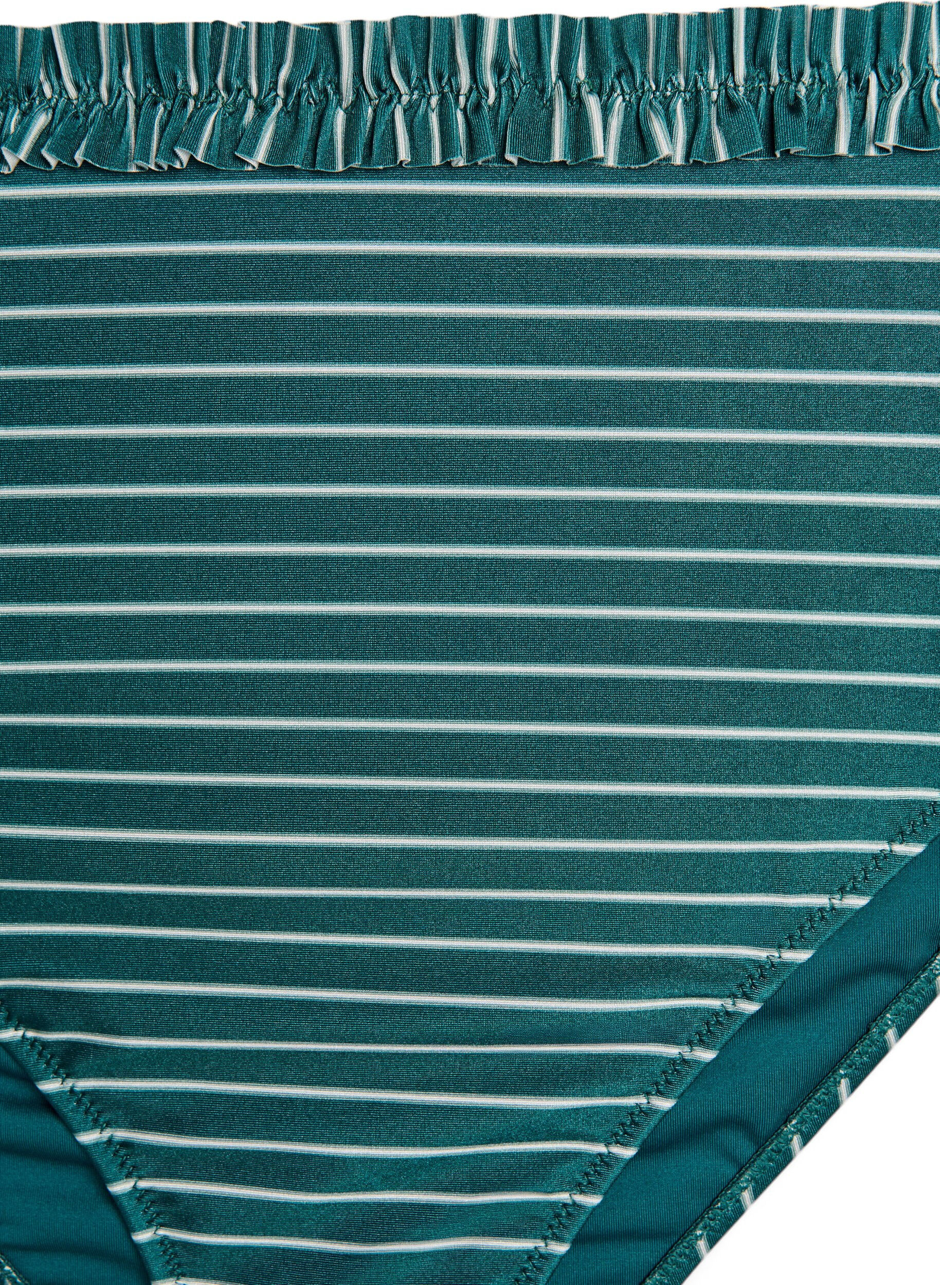 Zizzifashion Striped tai bikini briefs with ruched edge, Green, Packshot image number 2