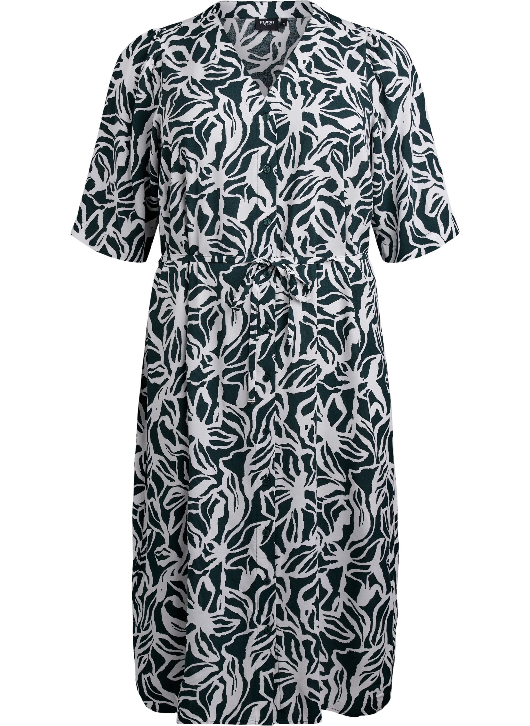 Zizzifashion Midi dress with print and tie belt, Green, Packshot image number 0