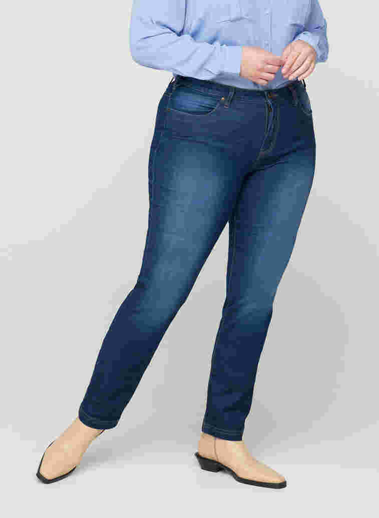 Slim fit Emily jeans with normal waist, Blue denim, Model image number 4