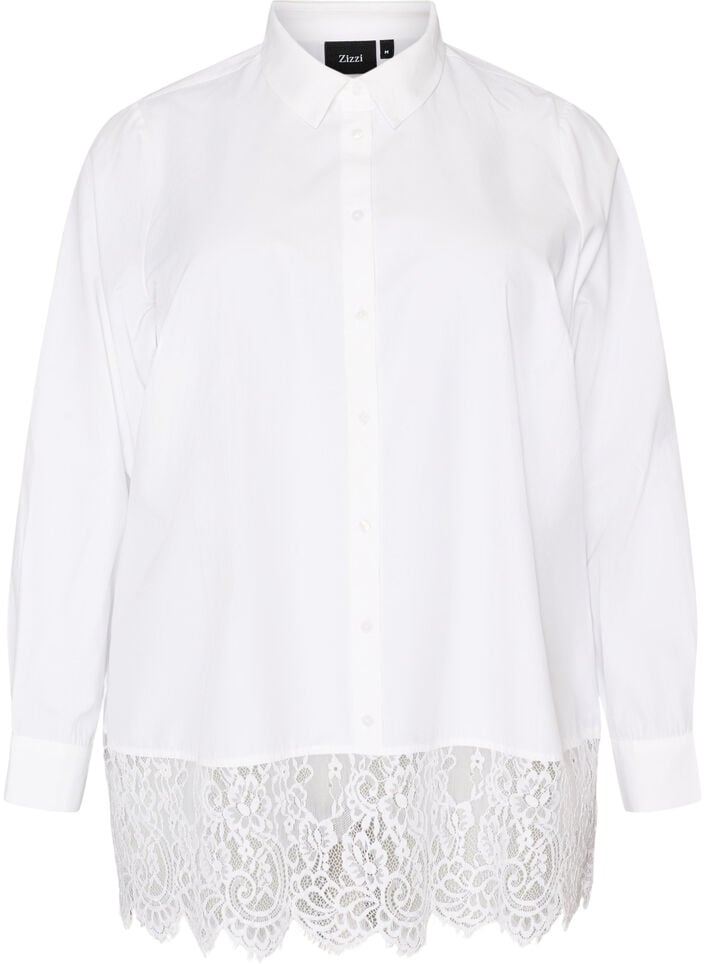 Loose shirt with a wide lace trim, White, Packshot image number 0
