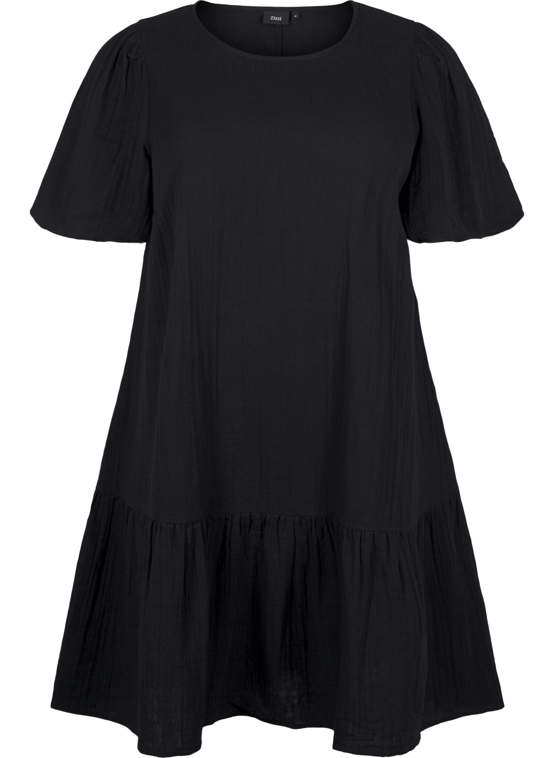 ZizzifashionCotton short-sleeved dress with a-line cut, Black, Packshot image number 0