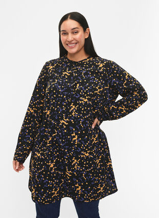 FLASH - Dotted tunic with long sleeves, Black Splash AOP, Model image number 0
