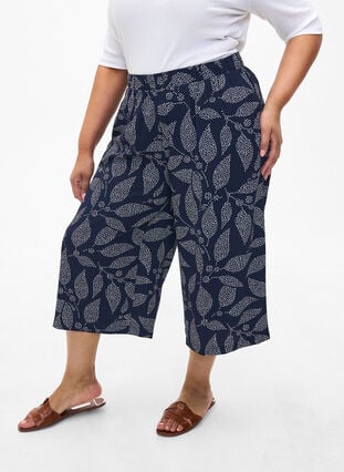 Culotte trousers with print, Navy B. w. Dot Leaf, Model image number 2