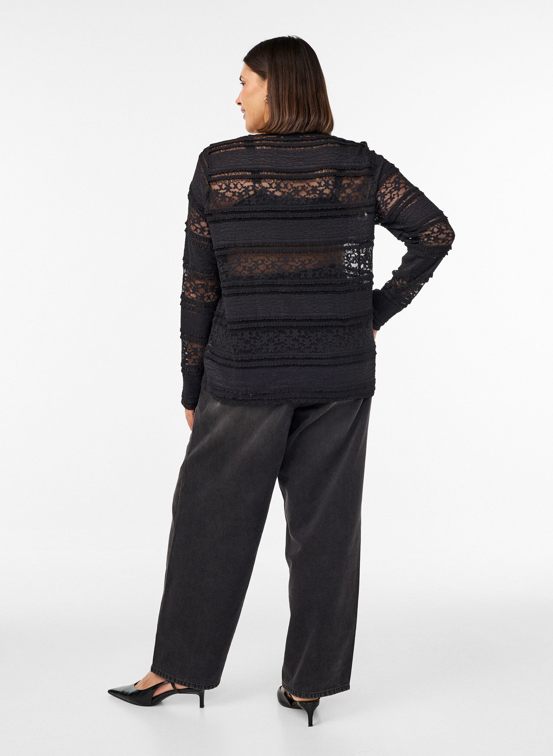 ZizzifashionLace blouse with long sleeves, Black, Model image number 2