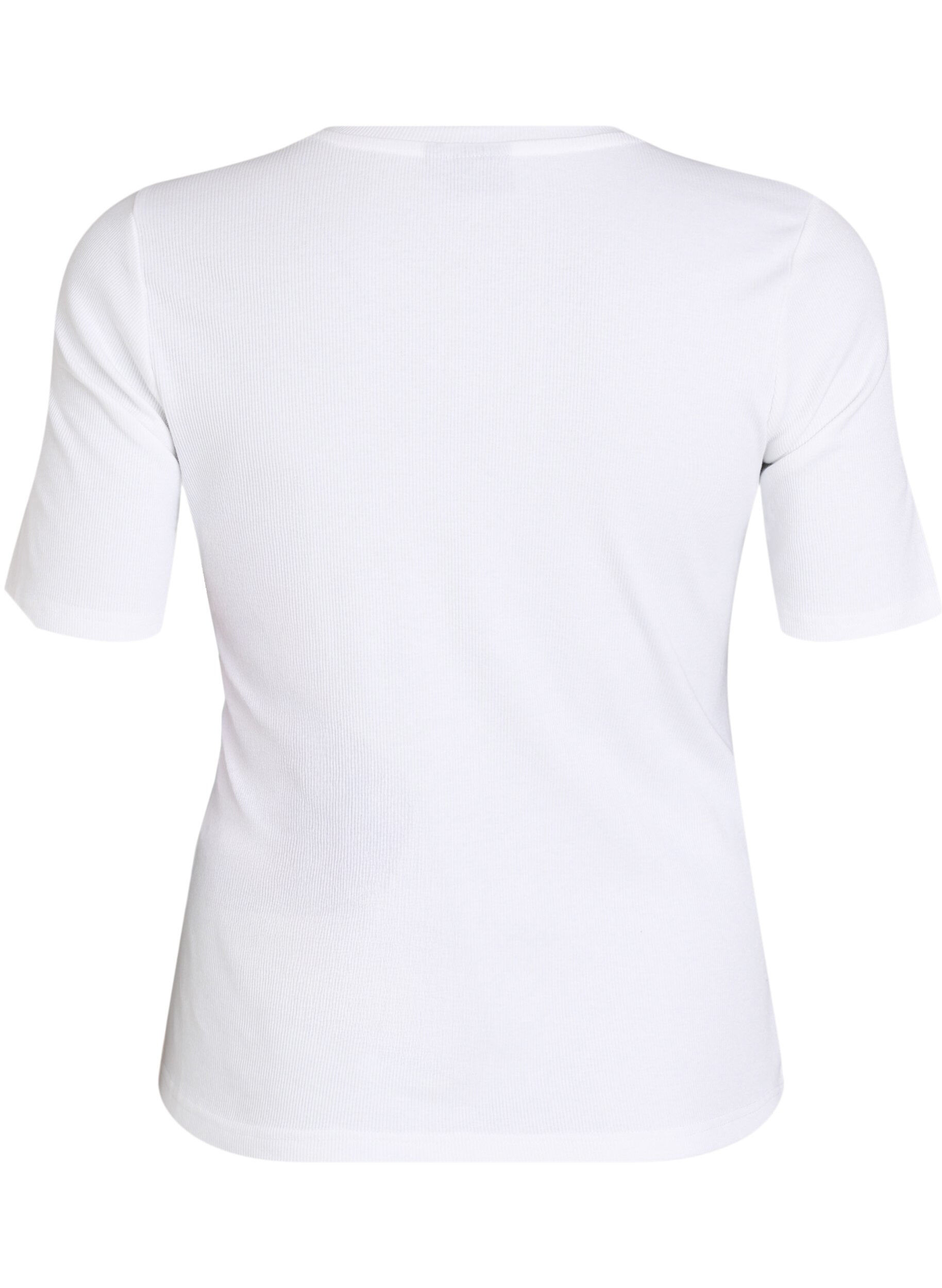Zizzifashion Basic ribbed t-shirt with a round neck, White, Packshot image number 1