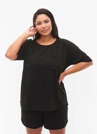 Blouse with half sleeves, Black, Model
