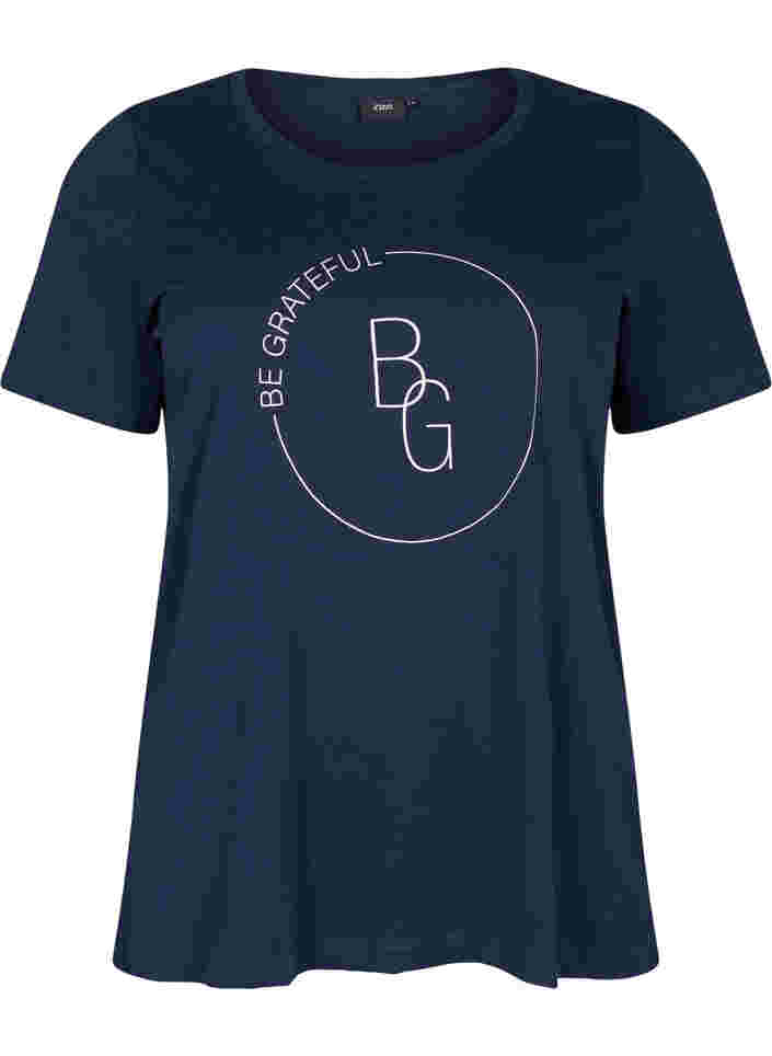 Short sleeve t-shirt with print, Navy Blazer BG, Packshot image number 0