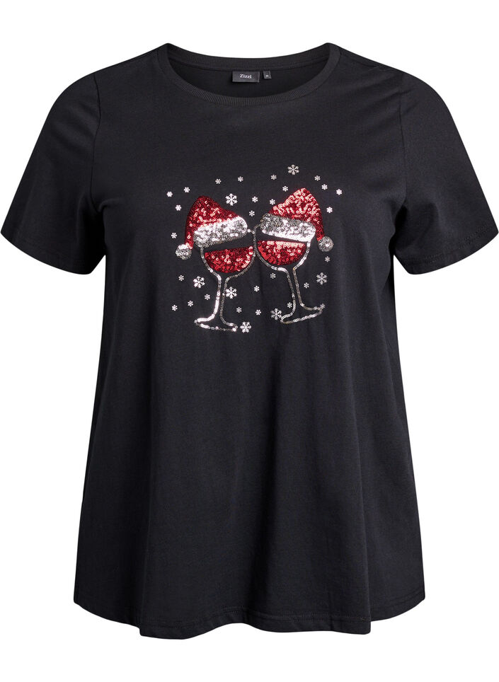 Christmas t-shirt in organic cotton, Black, Packshot image number 0