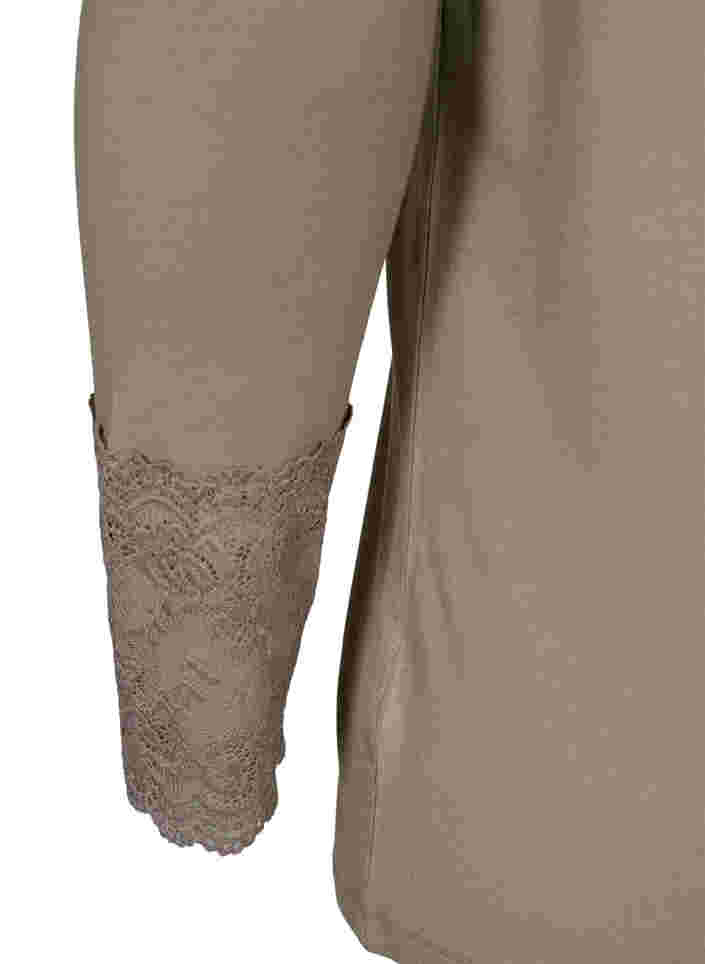 Long-sleeved viscose blouse with lace detail, Laurel Oak, Packshot image number 3