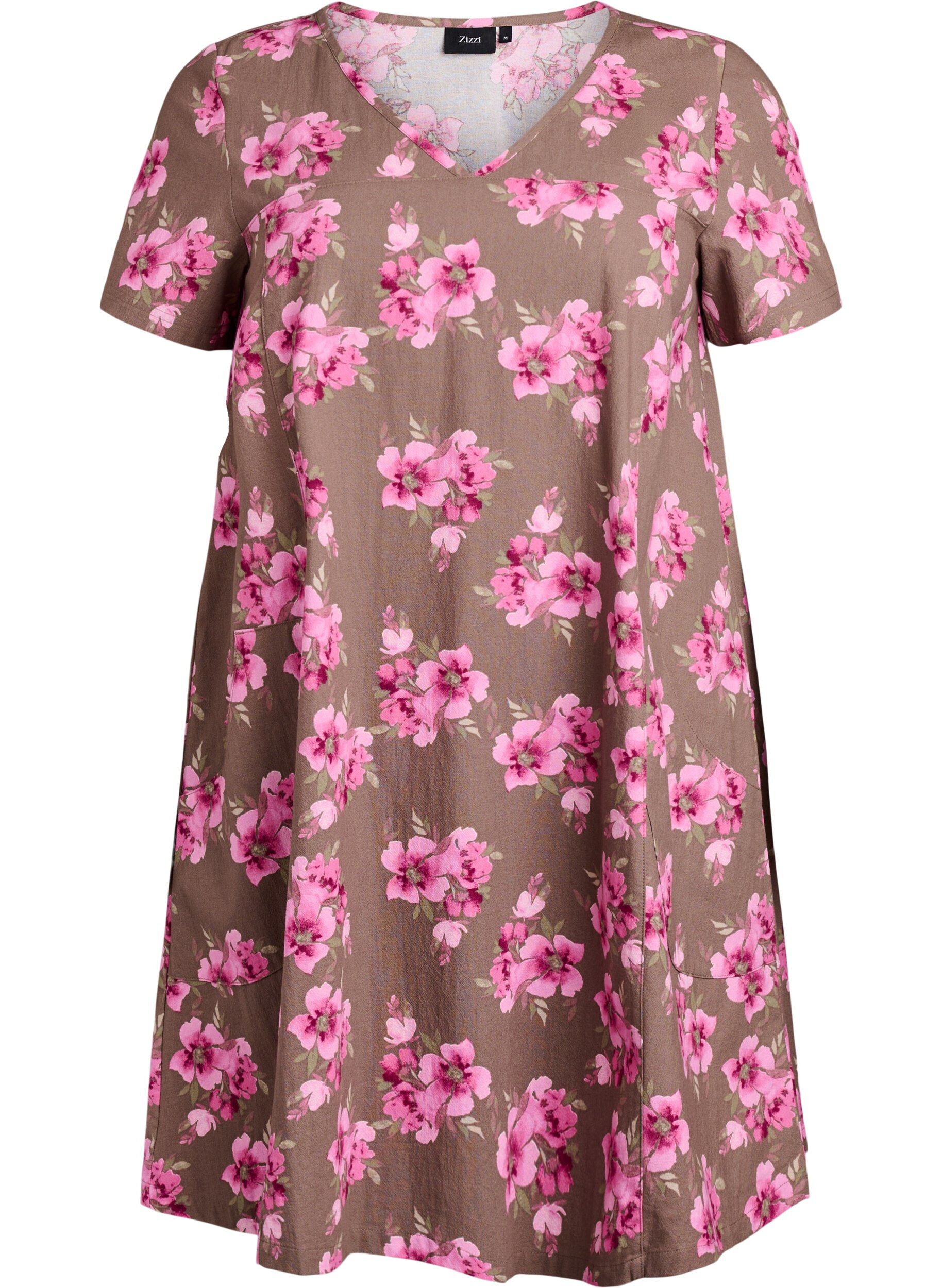 Zizzifashion Short a-line dress with floral print, Brown, Packshot image number 0