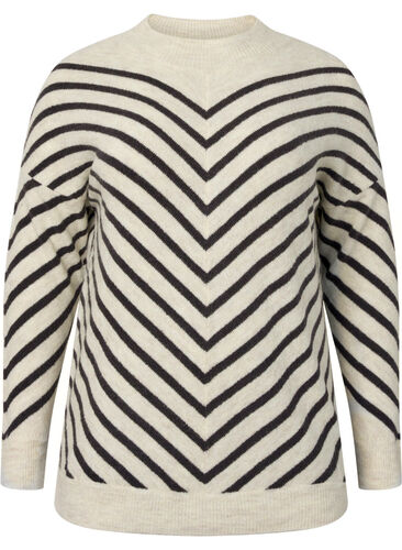 Knitted blouse with diagonal stripes, Birch Mel. w stripes, Packshot image number 0