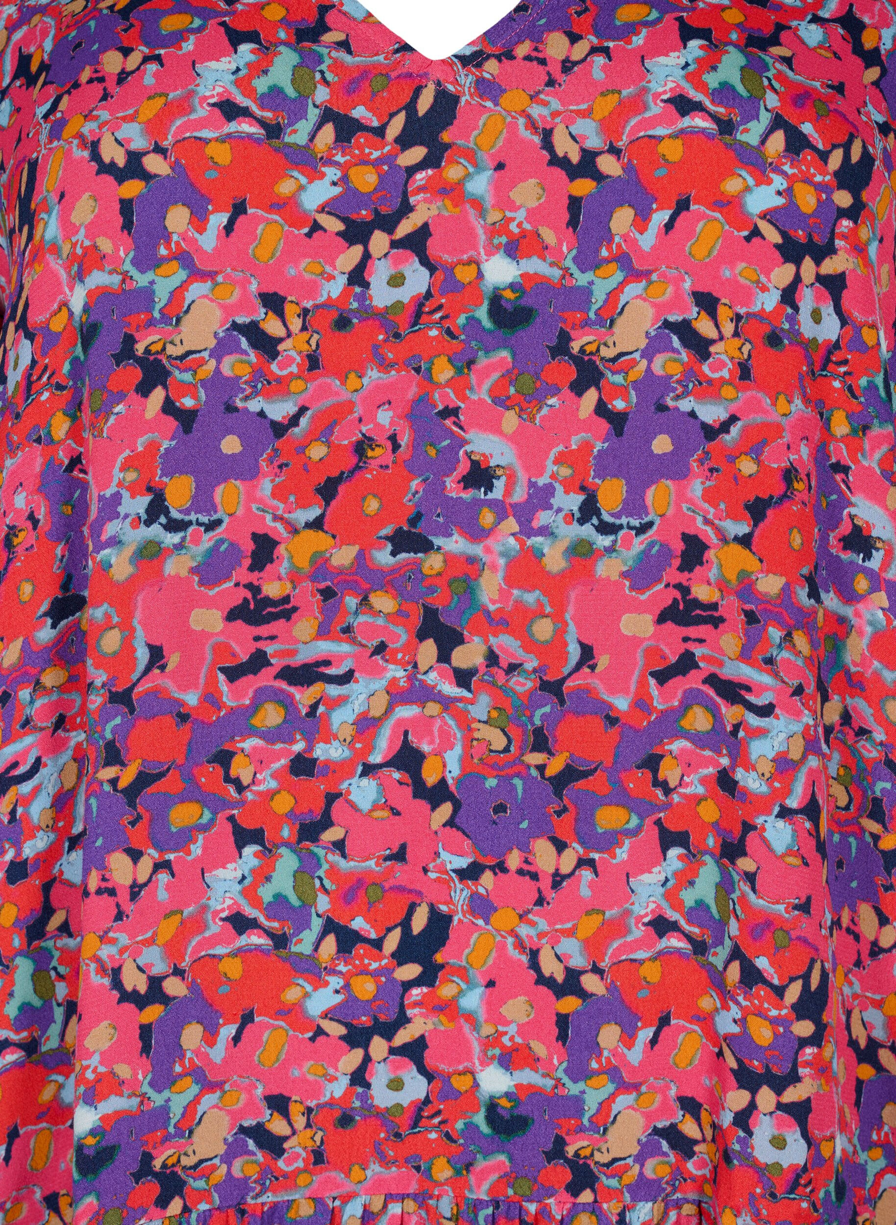 Zizzifashion Viscose tunic with A-line cut, Pink Small FL. AOP, Packshot image number 2