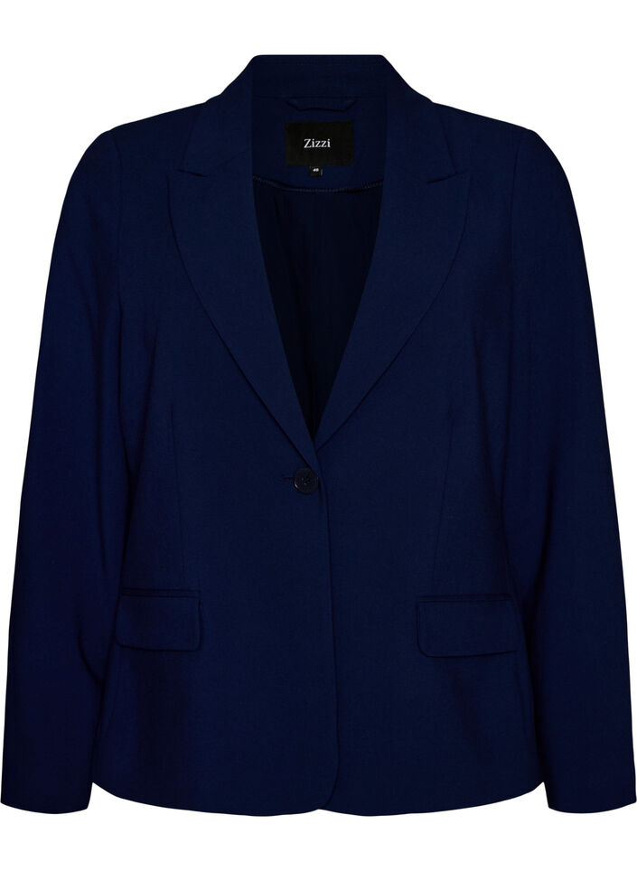 Classic blazer with single button closure and pockets, Blue, Packshot image number 0
