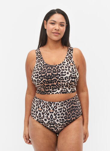 High-waisted bikini bottoms with print, Leo, Model image number 0
