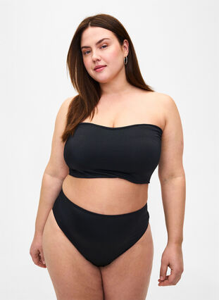 Solid color bikini bottom with regular waist, Black, Model image number 0