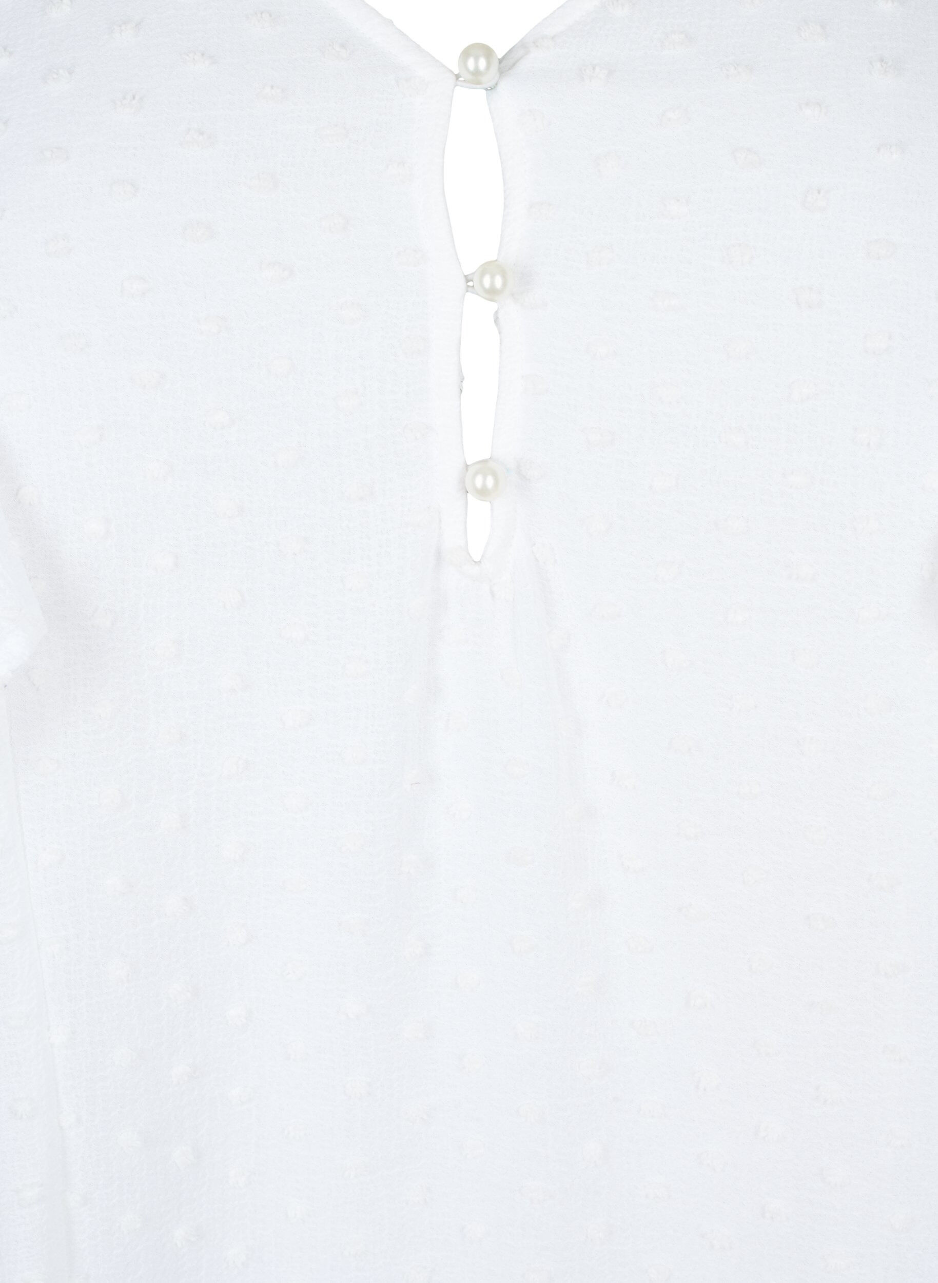 Zizzifashion Blouse with dotted texture and short sleeves, Bright White, Packshot image number 2