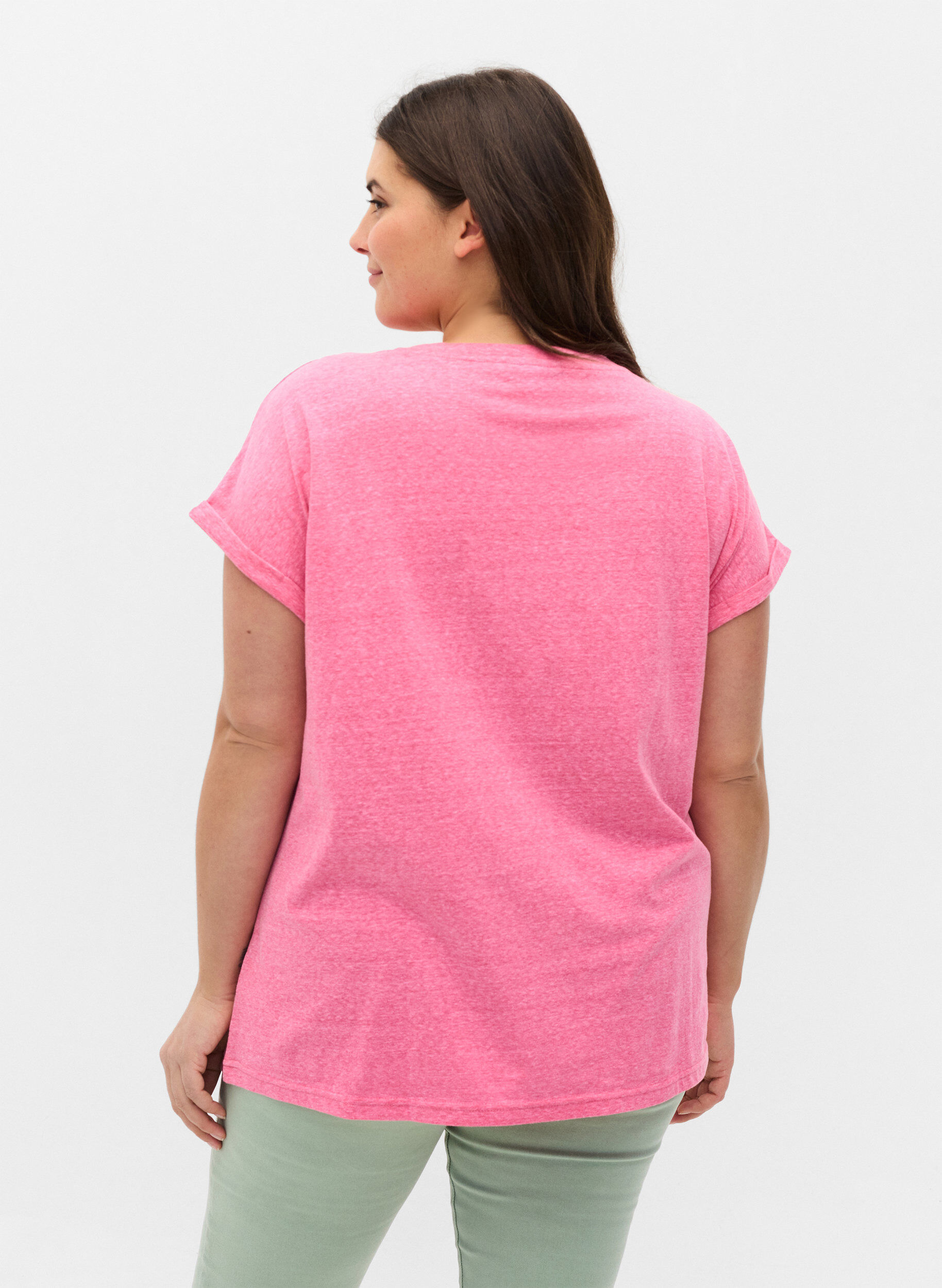 Zizzifashion Marled cotton t-shirt, Fandango Pink M&eacute;l, Model image number 1