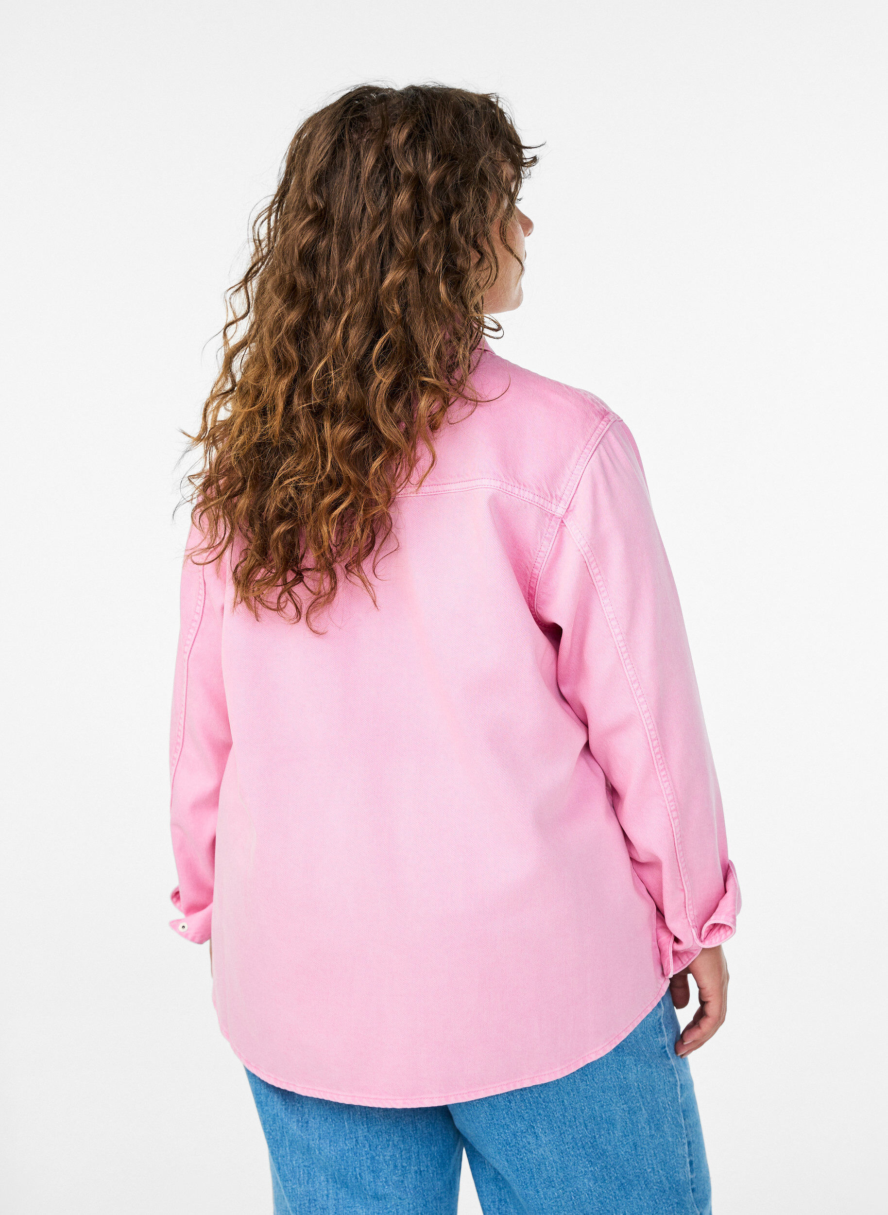 Zizzifashion Denim shirt with chest pockets, Pink, Model image number 2