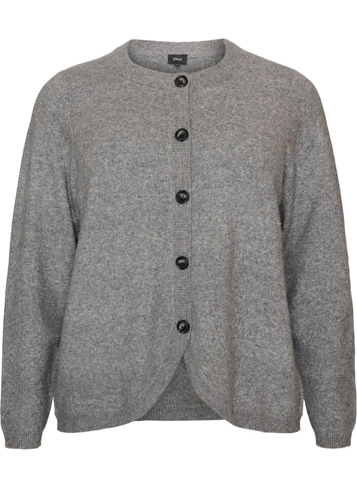 Cardigan with buttons and a rounded front, Grey, Packshot image number 0