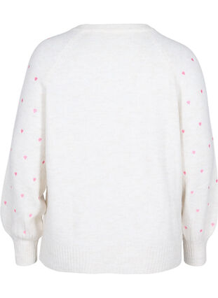 Knitted jumper with embroidery details, Birch w. Hearts, Packshot image number 1