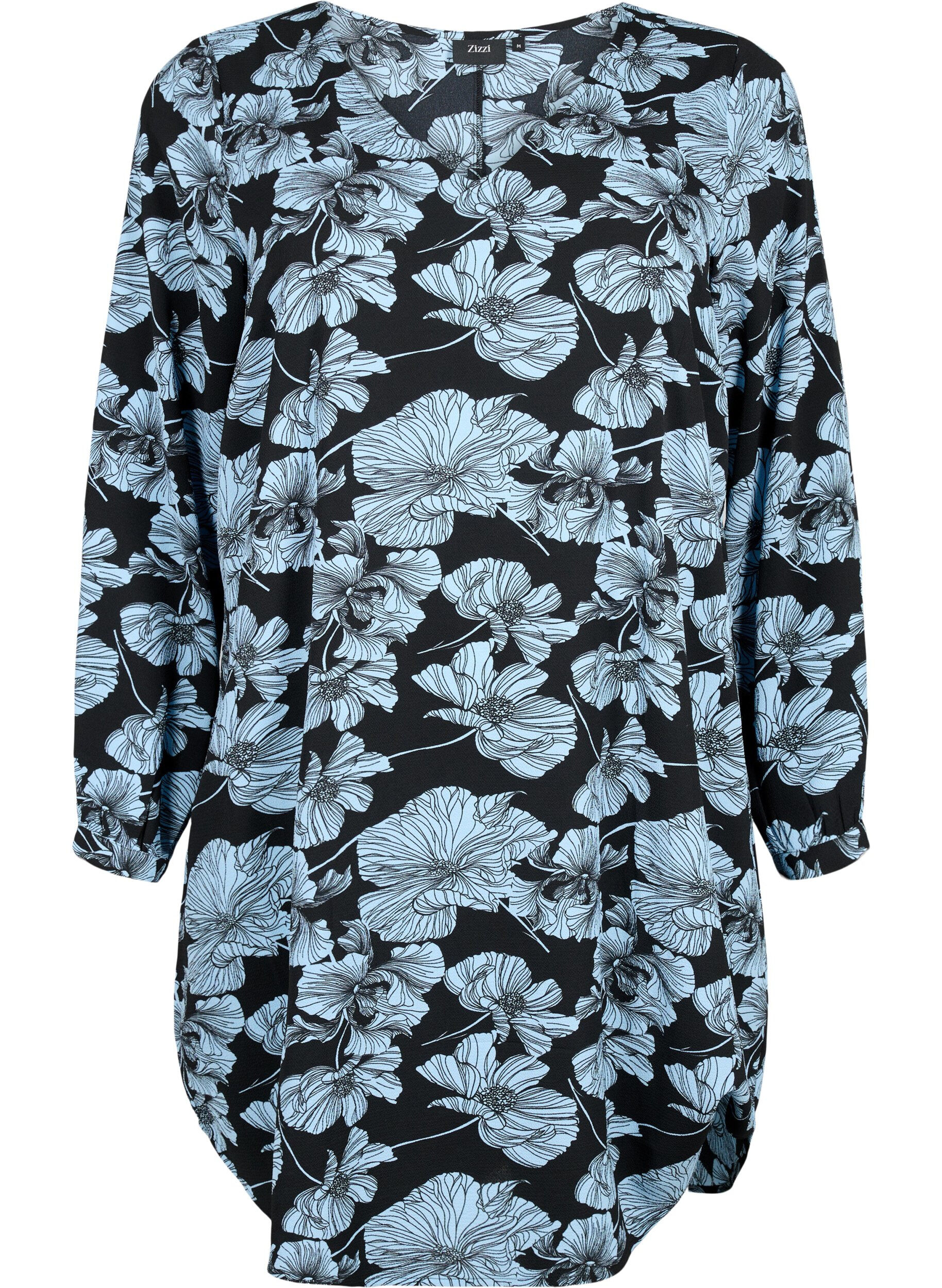 Zizzifashion V-neck dress with print, Black B. Flower AOP, Packshot image number 0
