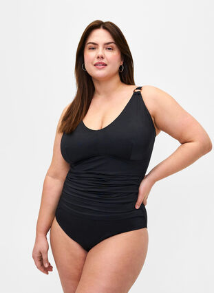 Swimsuit with padding and draping, Black, Model image number 0