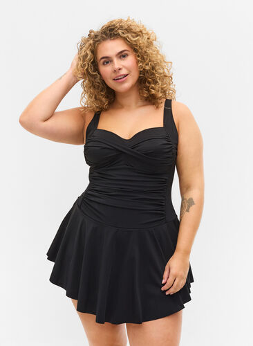Swim dress with skirt, Black, Model image number 0