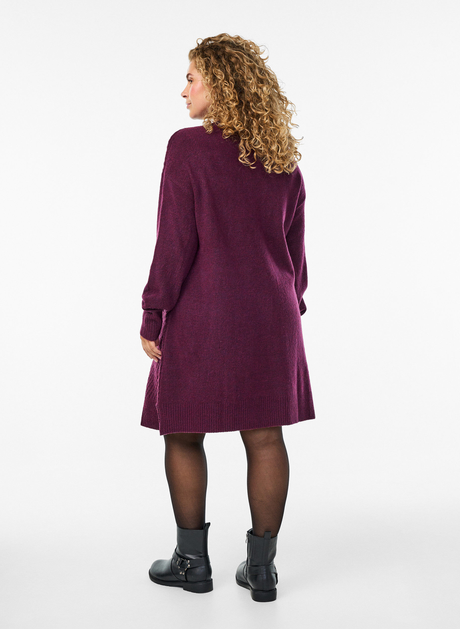 Zizzifashion Short knitted dress with a V-shaped textured pattern, Purple, Model image number 2