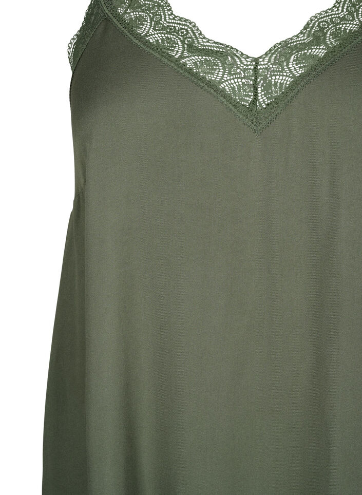 Midi-length strap dress in viscose with lace, Thyme, Packshot image number 2