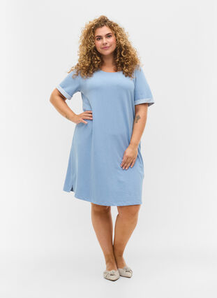 Sweater dress with short sleeves and slits, Faded Denim, Model image number 3