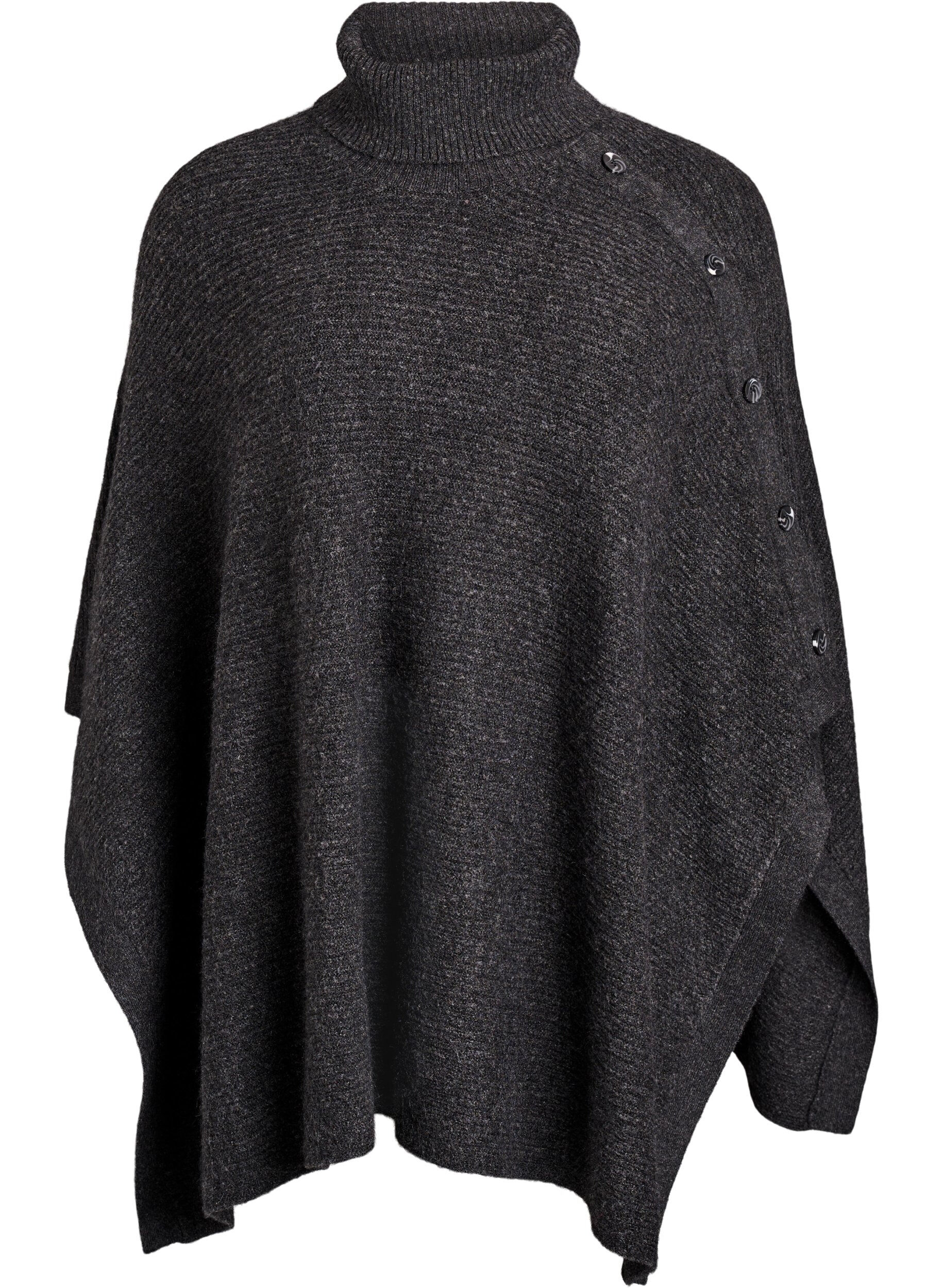 Poncho with turtleneck and button detail