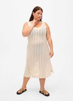 Light woven beach dress with slits, Brazilian Sand, Model image number 0