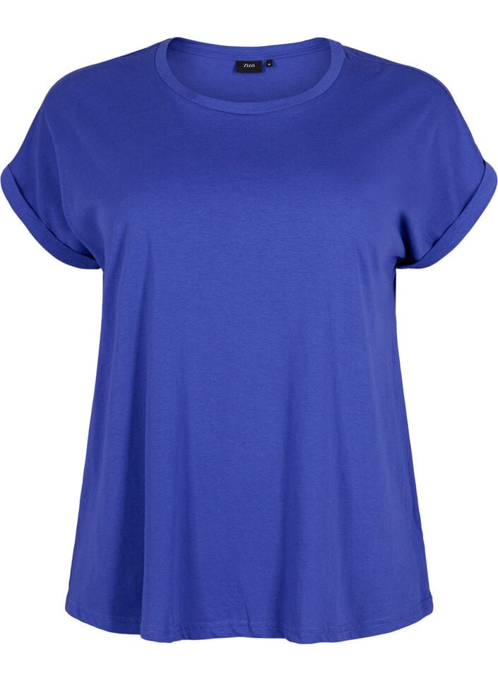 Short sleeved cotton blend t-shirt, Blue, Packshot image number 0
