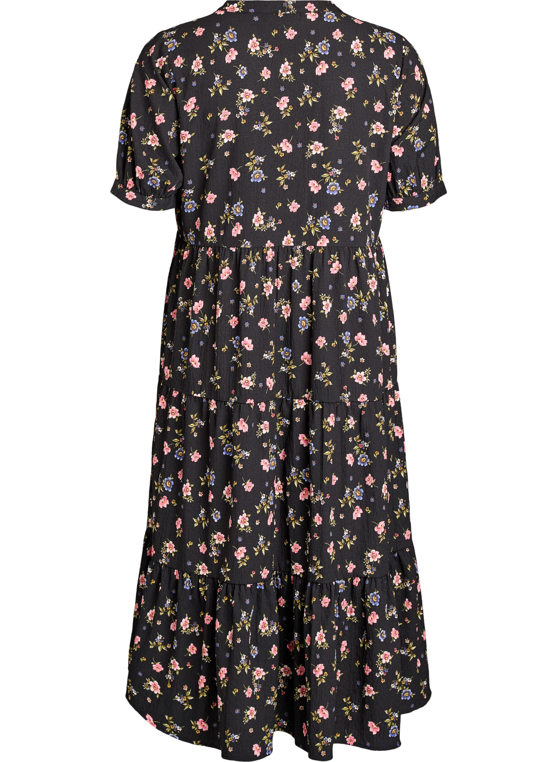 ZizzifashionAnkle-length dress with short sleeves and tiered ruffles, Black, Packshot image number 1