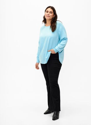 Knitted blouse with Raglan sleeves, Blue Curacao Mel., Model image number 2