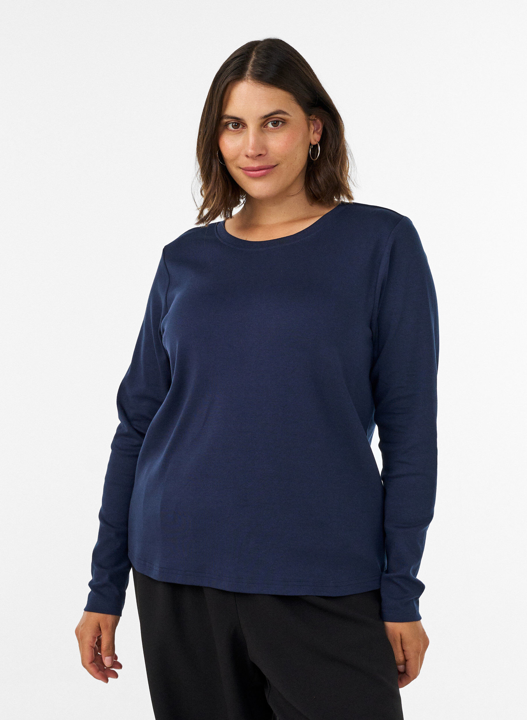 ZizzifashionLong-sleeved basic T-shirt with a round neck, Blue, Model image number 0