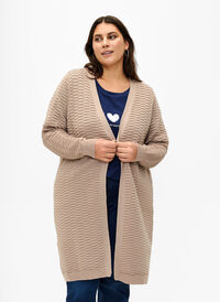 Knitted cardigan in cotton-viscose mix, Simply Taupe, Model