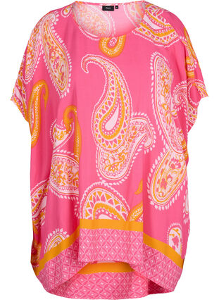 Printed short-sleeved viscose blouse, Pink Paisley, Packshot image number 0