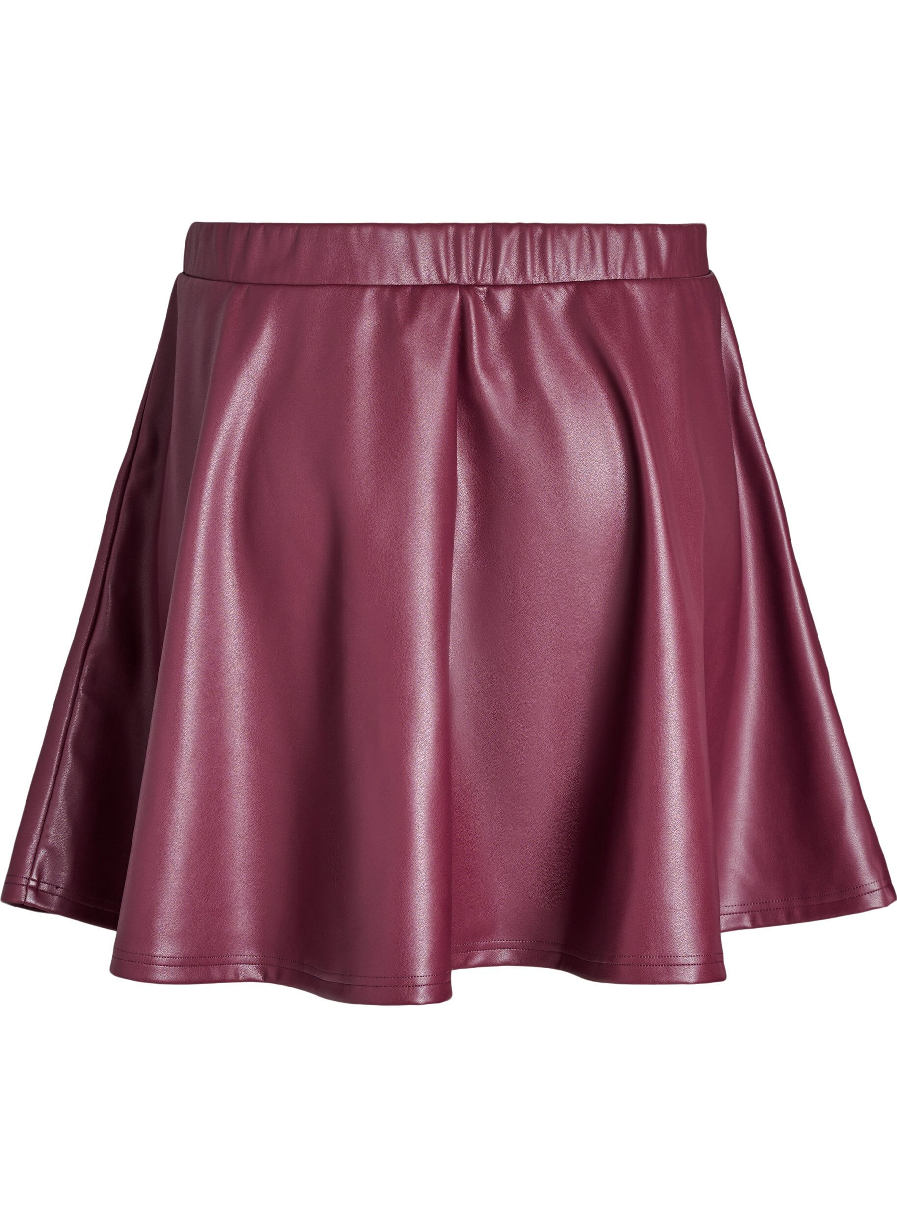 Zizzifashion Short skater skirt in faux leather, Dark Bordeaux, Packshot image number 1