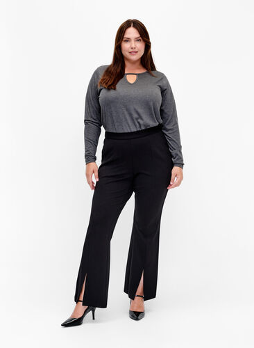 Melange blouse with long sleeves, Black Mel. , Model image number 2