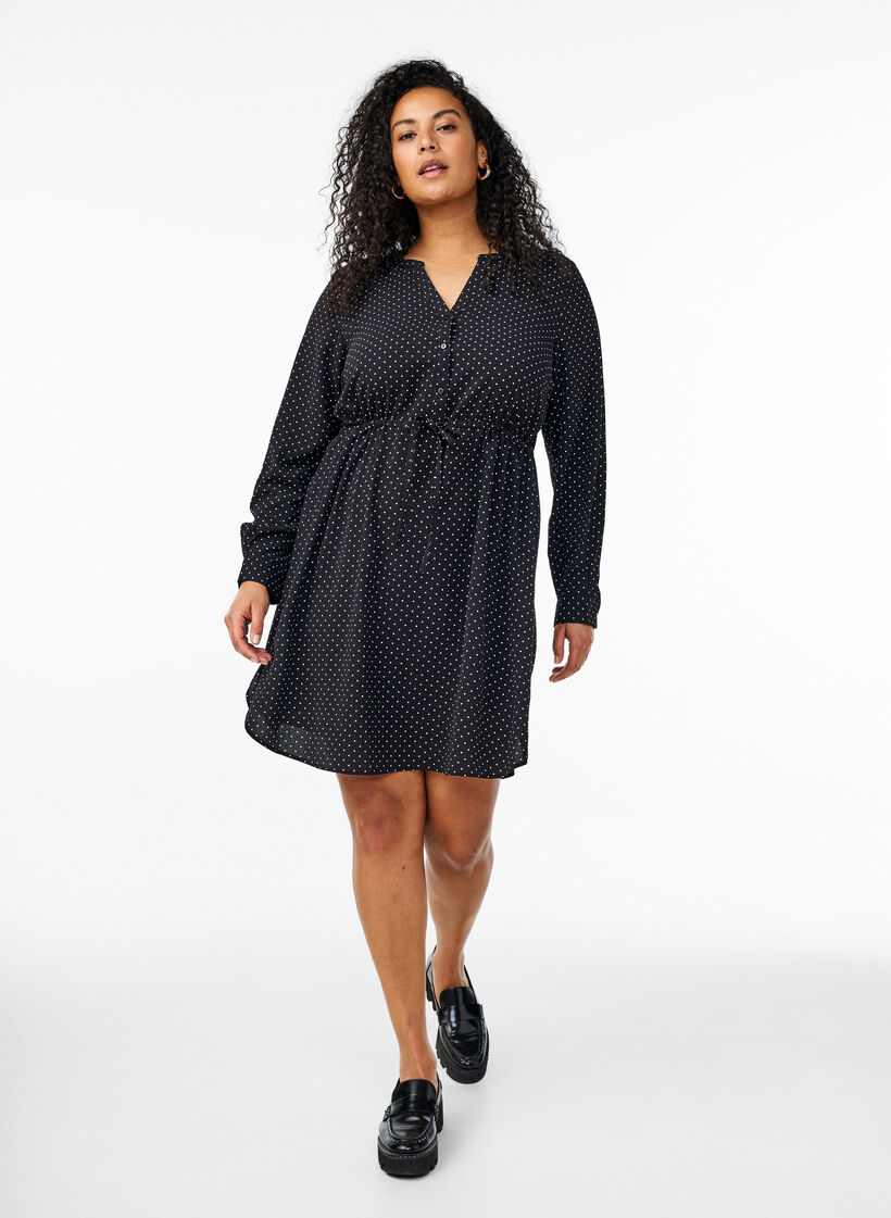 Knee-length dress with tie belt, Black, Model image number 1