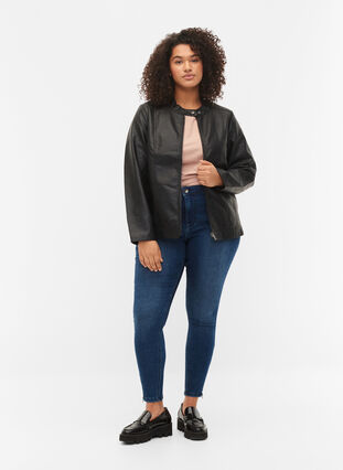Faux leather jacket with pockets, Black, Model image number 1